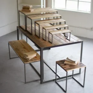 Kalalou Set Of 9 Recycled Iron And Recycled Wood Display | Modishstore | Accent Tables