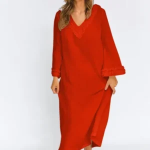Robe de nuit en lin lavé à mini volants « Bia » Corail #colour_corail