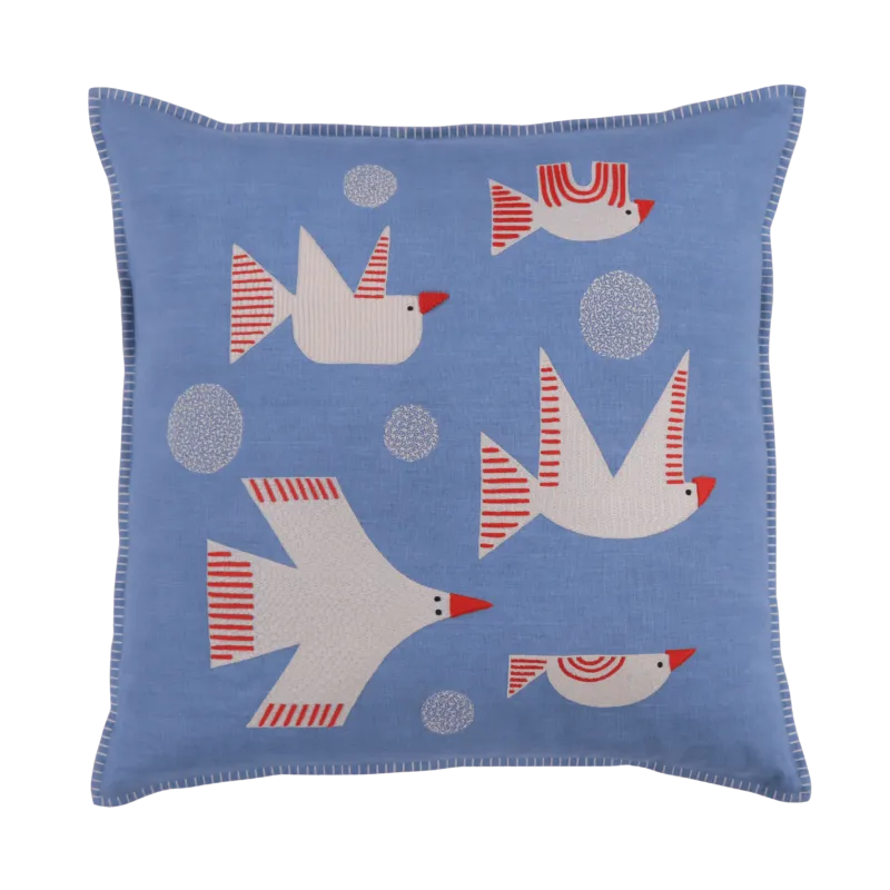Hand Embroidered Birds Pillow Cover 20" x 20"