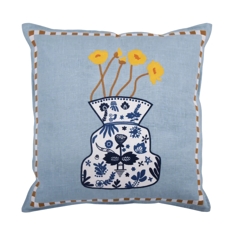 Hand Embroidered Still Life Pillow Cover 20" x 20"