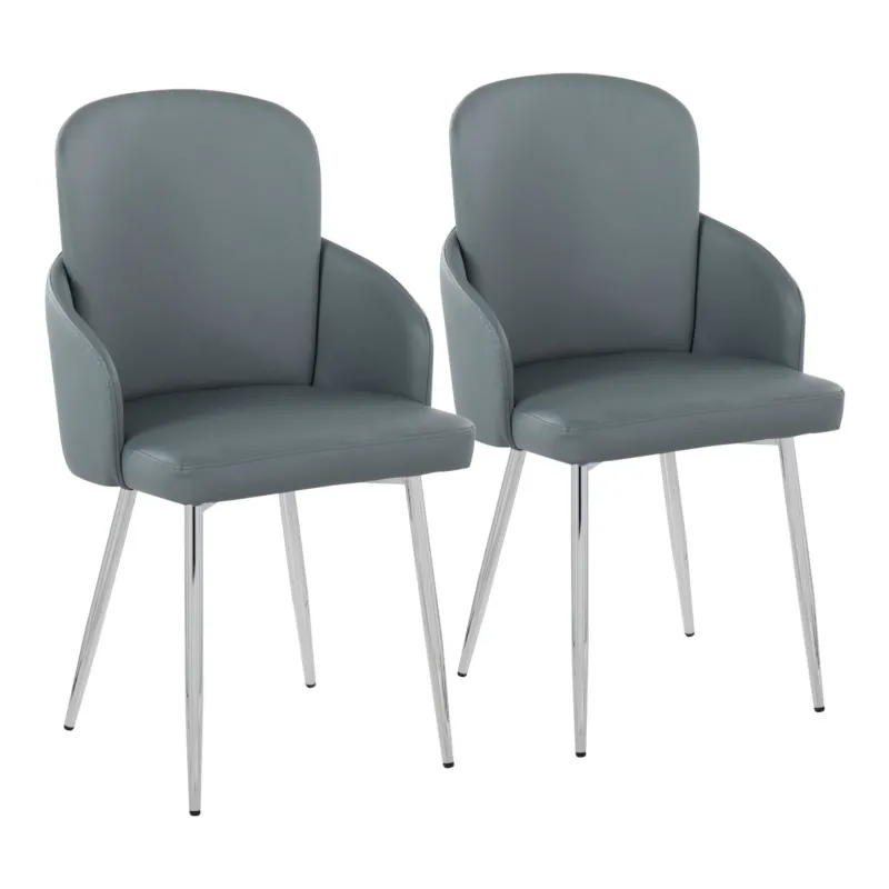 Dahlia Contemporary Dining Chair in Chrome Metal and Grey Fabric with Chrome Accent By LumiSource - Set of 2 | Dining Chairs | Modishstore