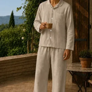 Pyjama long homme en lin lavé naturel