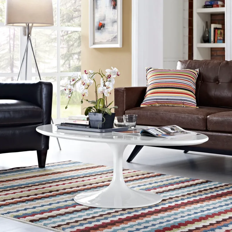 Modway Lippa 48" Oval-Shaped Wood Top Coffee Table in White - EEI-2018 | Coffee Tables | Modishstore - 1