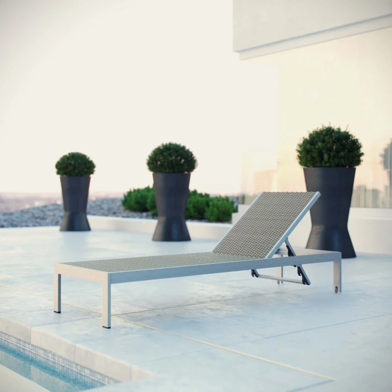 Modway Shore Outdoor Patio Aluminum Rattan Chaise - Silver Gray - EEI-2250 | Outdoor Recliners & Lounge Chairs | Modishstore - 1