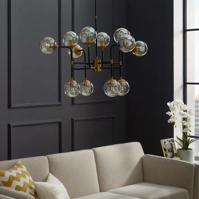 Ambition Amber Glass And Antique Brass 12 Light Pendant Chandelier By Modway - EEI-2884 | Ceiling Lamps | Modishstore - 1