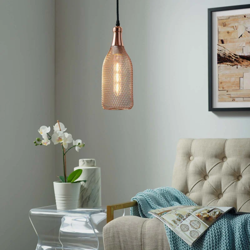 Glimmer Bottle-Shaped Rose Gold Pendant Light By Modway - EEI-2900 | Pendant Lamps | Modishstore - 1