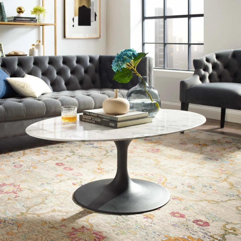 Modway Lippa 42" Oval-Shaped Artificial Marble Coffee Table-EEI-3534 - EEI-3534 | Coffee Tables | Modishstore - 1
