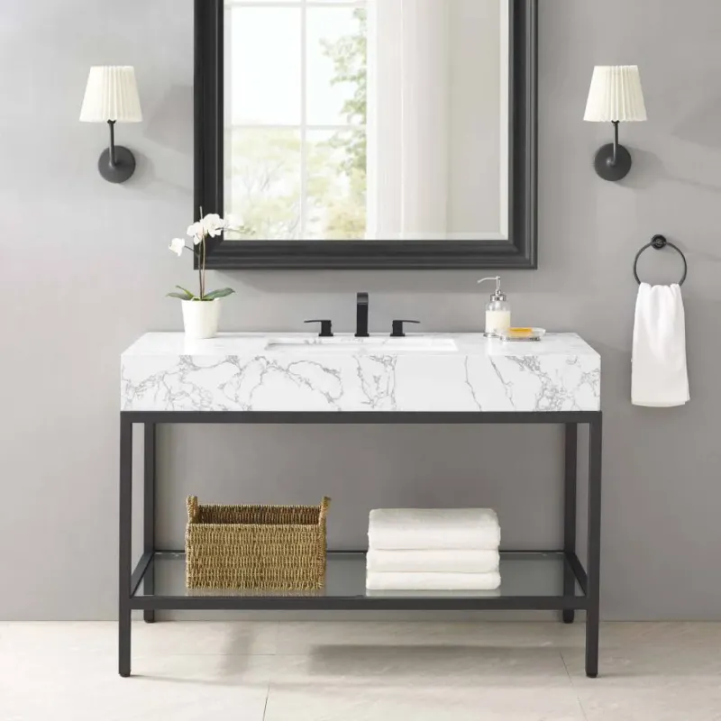 Modway Kingsley 50" Black Stainless Steel Bathroom Vanity - EEI-4000 | Bathroom Accessories | Modishstore - 1