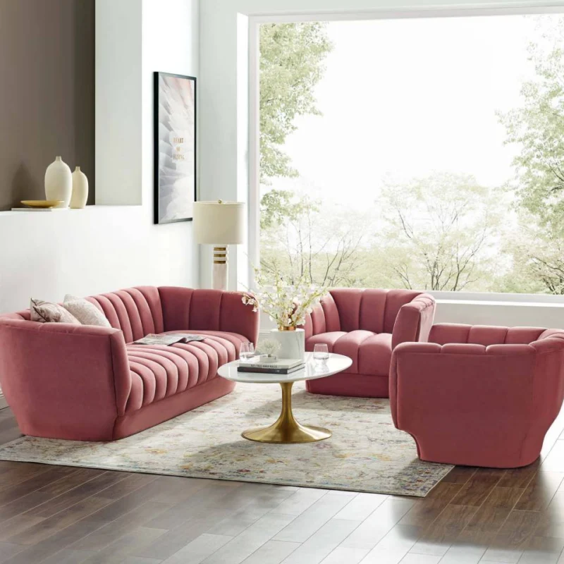 Modway Entertain Vertical Channel Tufted Performance Velvet 3 Piece Set - EEI-4087 | Sofa Set | Modishstore - 1