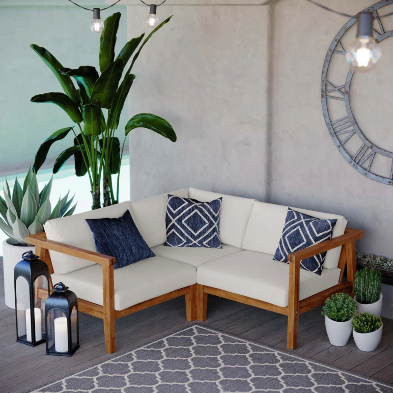 Modway Bayport Outdoor Patio Teak Wood 3-Piece Sectional Sofa Set - EEI-4258 | Outdoor Sofas, Loveseats & Sectionals | Modishstore - 1