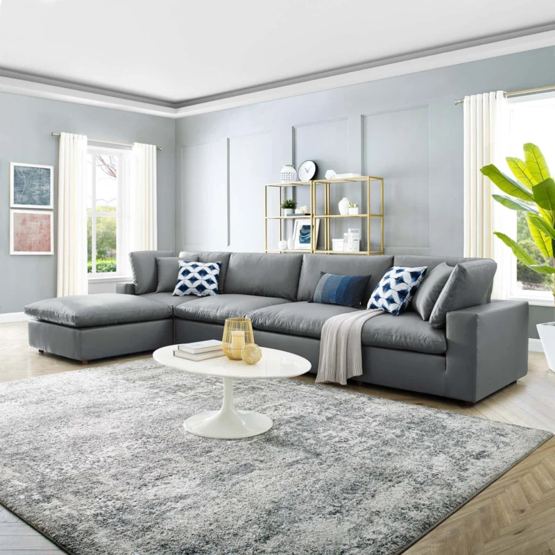 Modway Commix Down Filled Overstuffed Vegan Leather 5-Piece Sectional Sofa - EEI-4917 | Sectional | Modishstore - 1