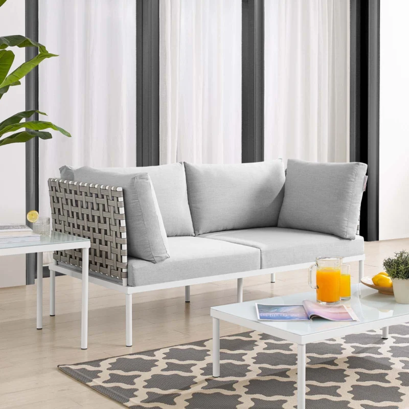 Harmony Sunbrella® Basket Weave Outdoor Patio Aluminum Loveseat By Modway - EEI-4962 | Outdoor Sofas, Loveseats & Sectionals | Modishstore - 1