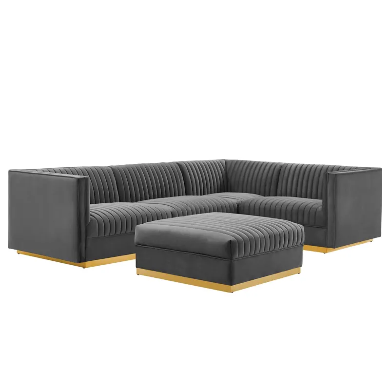 Sanguine 5-Piece Channel Tufted Performance Velvet Right-Facing Modular Sectional Sofa by Modway | Sofas | Modishstore - 1