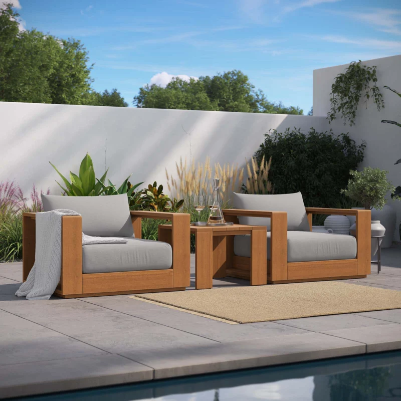 Tahoe Outdoor Patio Acacia Wood 3-Piece Furniture Set By Modway - EEI-6798 | Outdoor Sofas, Loveseats & Sectionals | Modishstore - 1
