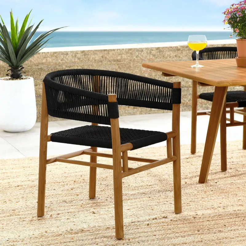 Vienna Outdoor Patio Teak and Rope Curved-Back Dining Armchairs Set of 2 by Modway | Armchairs | Modishstore - 1