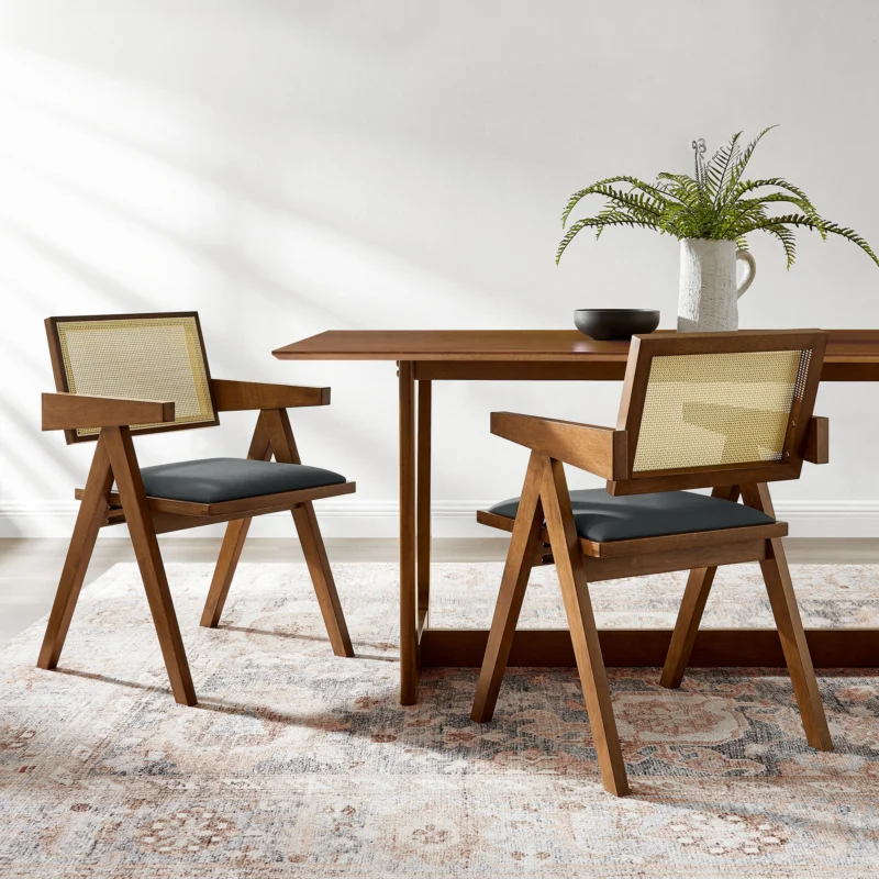 Thera Vegan Leather Cane Dining Armchairs Set of 2 by Modway | Dining Chairs | Modishstore - 1