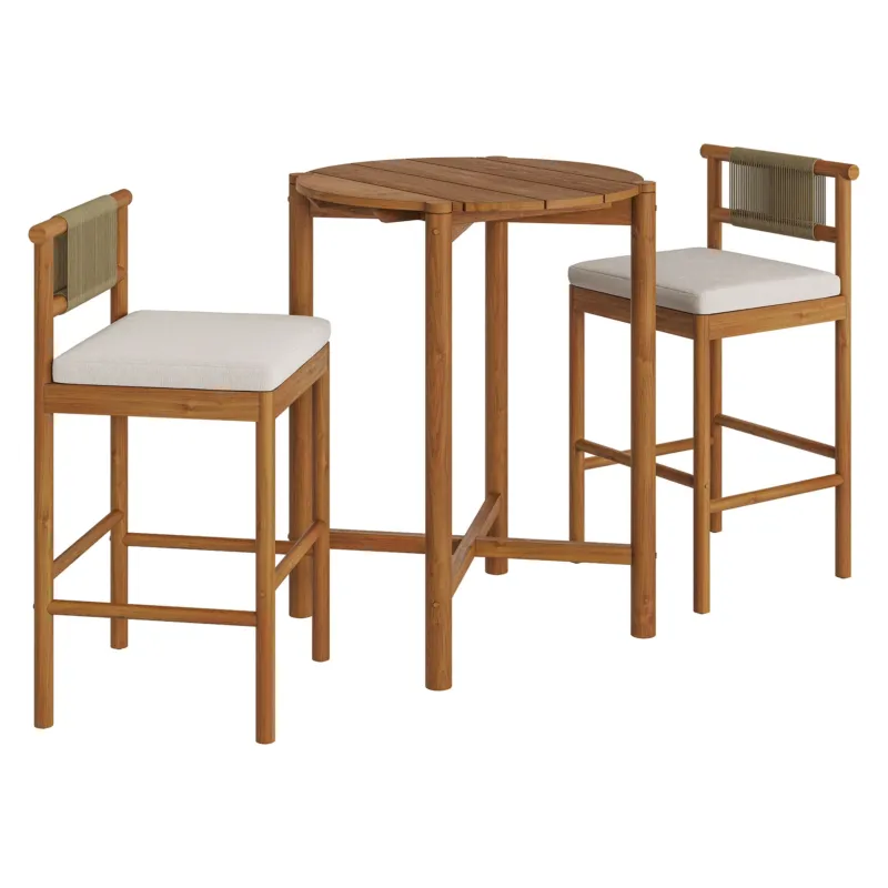 Eleni 3-Piece Outdoor Patio Teak Wood Bar Set by Modway
