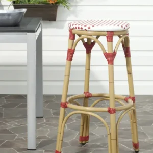 Safavieh Kipnuk Stool Red/White (Indoor/Outdoor) | Bar Stools | Modishstore - 1