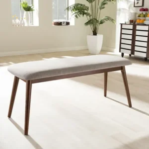 Baxton Studio Flora Mid-Century Modern Light Grey Fabric and "Oak" Medium Brown Finishing Wood Dining Bench | Modishstore | Stools & Benches