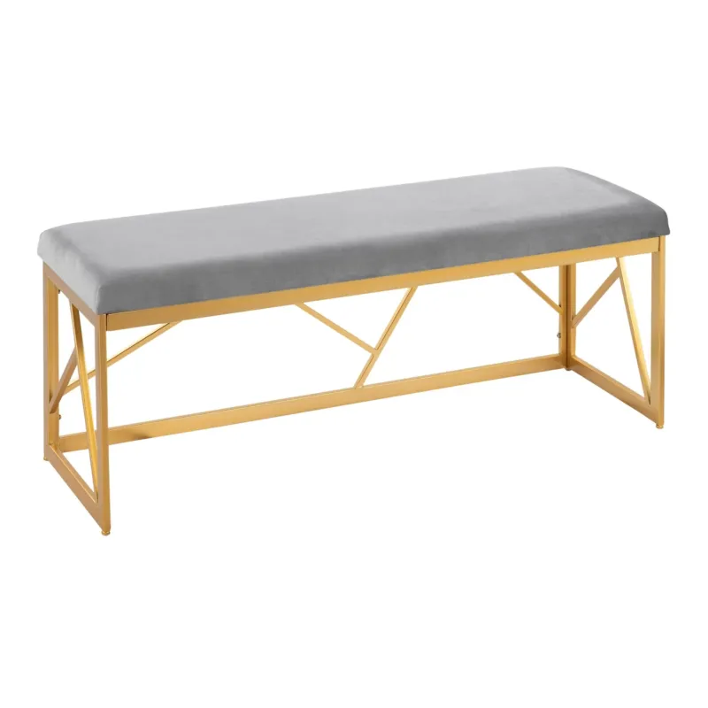 Folia Glam Metal Bench in Gold Steel and Black Velvet By LumiSource | Dining Chairs | Modishstore - 8