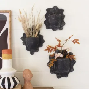 Black Wavy Clay Wall Planters Set Of 3 By Kalalou | Planters, Troughs & Cachepots | Modishstore
