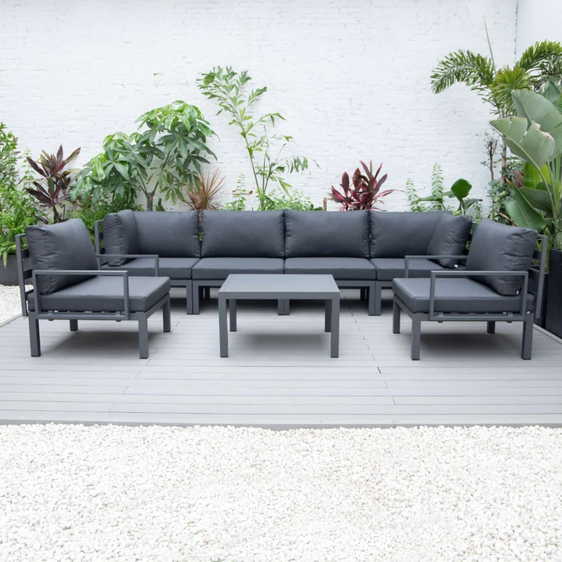 LeisureMod Hamilton 7-Piece Aluminum Patio Conversation Set With Coffee Table And Cushions | Outdoor Sofas, Loveseats & Sectionals | Modishstore