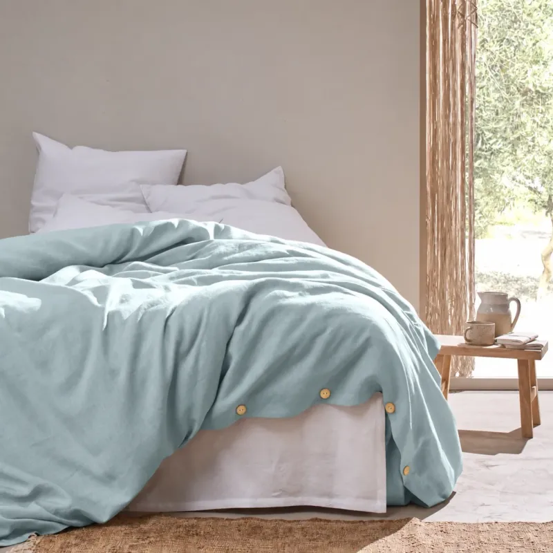 Housse de couette en lin bleu glacier