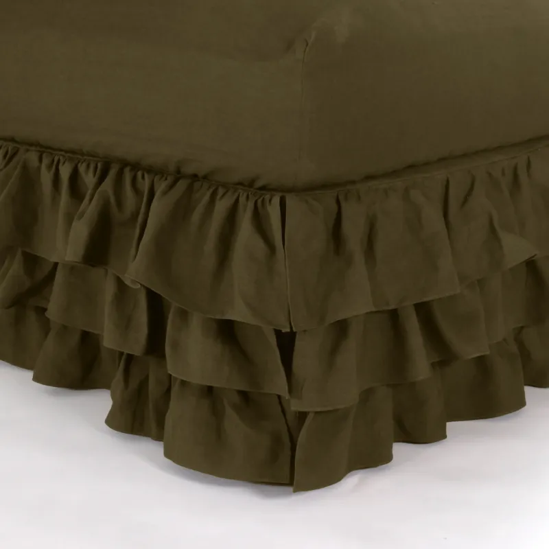 Cache-sommier en lin cascade olive verte