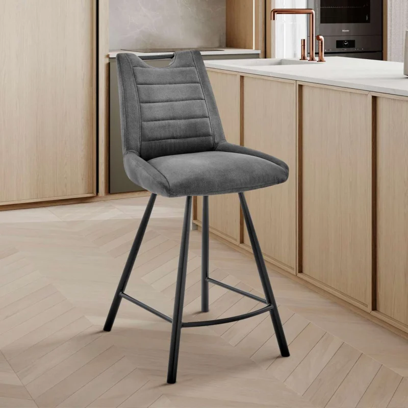 Arizona 26" Counter Height Bar Stool in Charcoal Fabric and Black Finish By Armen Living | Bar Stools | Modishstore