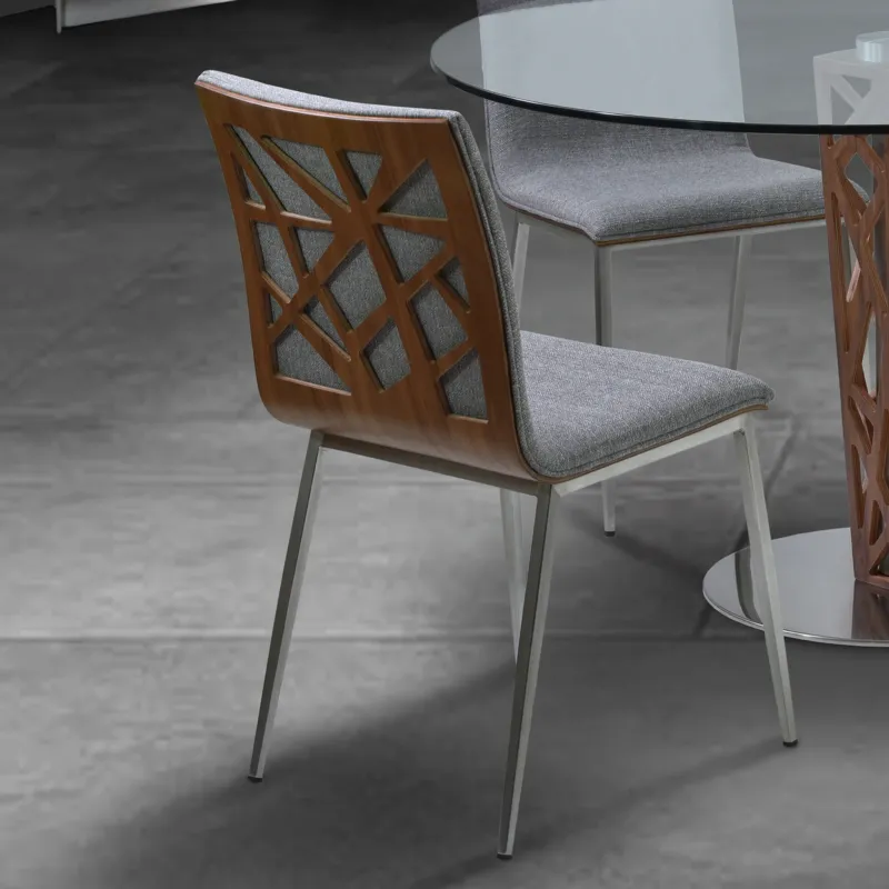 Crystal Dining Chair in Brushed Stainless Steel finish with Gray Fabric and Walnut Back - Set of 2 By Armen Living | Dining Chairs | Modishstore