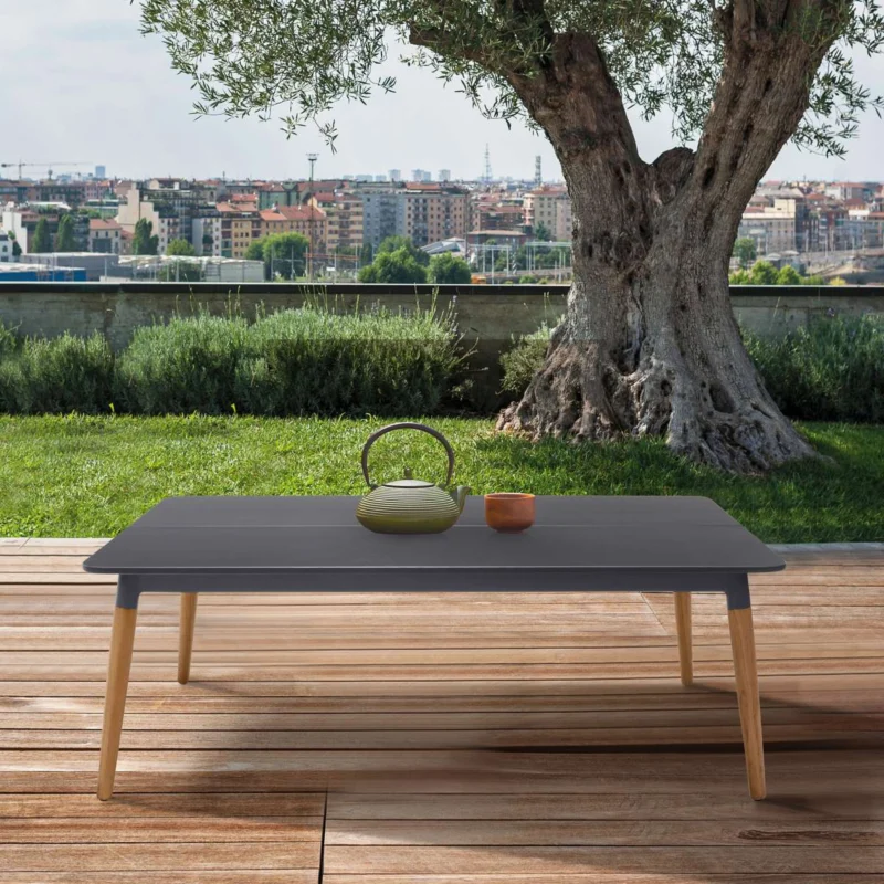 Ipanema Outdoor Dark Grey Rectangular Coffee Table with Teak Legs By Armen Living | Outdoor Tables | Modishstore
