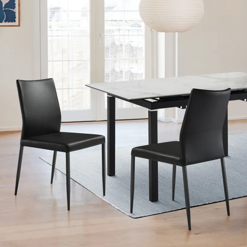 Kash Upholstered Dining Chair in Black Faux Leather with Black Metal Legs - Set of 2 By Armen Living | Dining Chairs | Modishstore