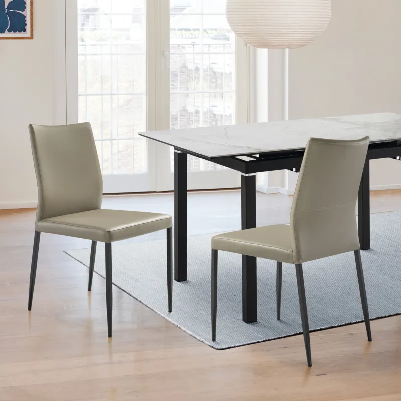 Kash Upholstered Dining Chair in Taupe Gray Faux Leather and Black Metal Legs - Set of 2 By Armen Living | Dining Chairs | Modishstore