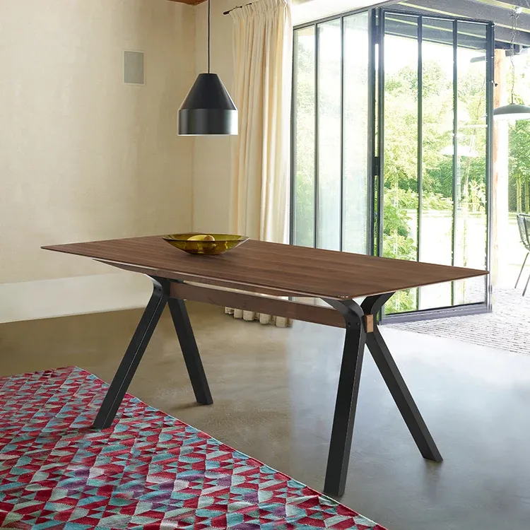 Laredo 63" Mid-Century Modern Walnut Wood Dining Table with Black Legs By Armen Living | Dining Tables | Modishstore