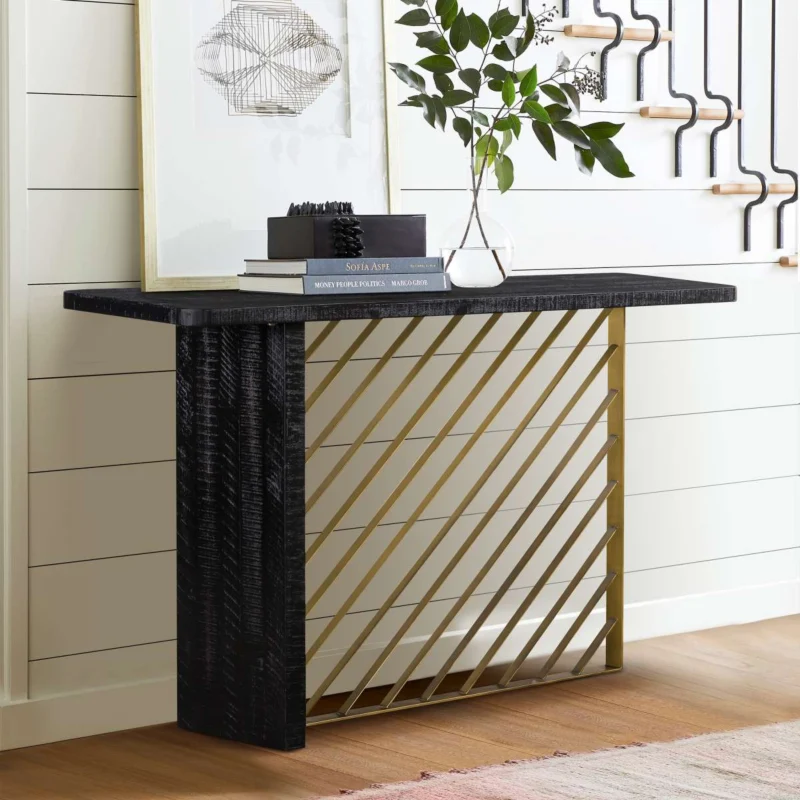 Monaco Black Wood Console Table with Antique Brass Accent By Armen Living | Console Tables | Modishstore