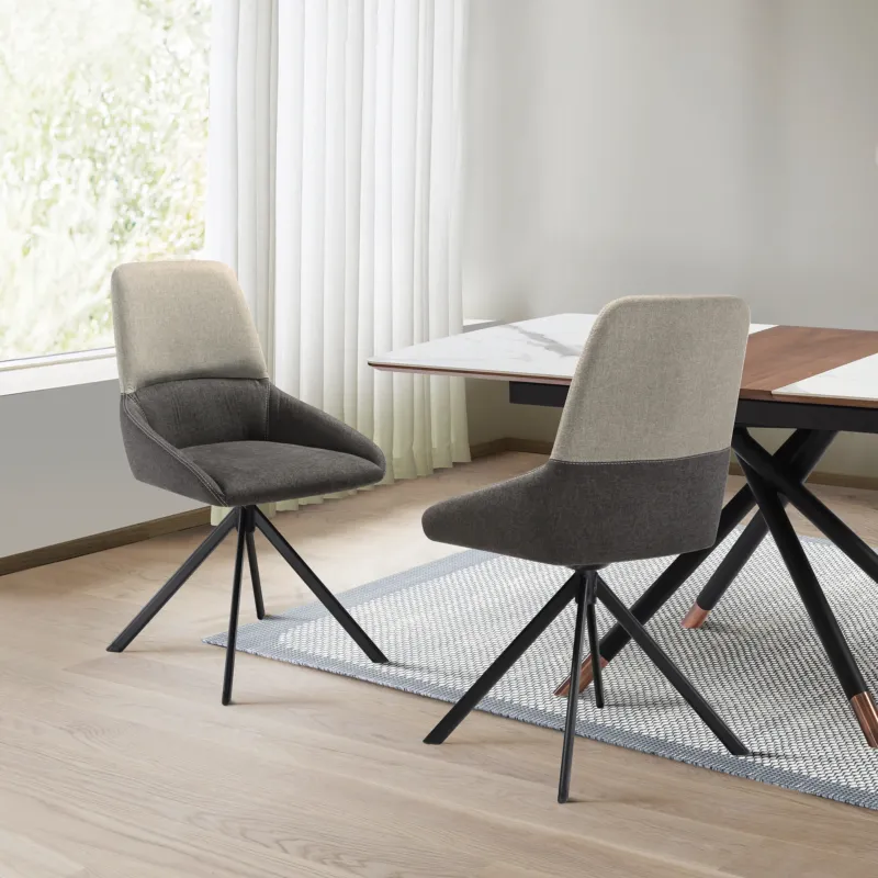 Maverick Swivel Upholstered Dining Chair in Two-Tone Fabric Gray with Black Metal Legs - Set of 2 By Armen Living | Dining Chairs | Modishstore