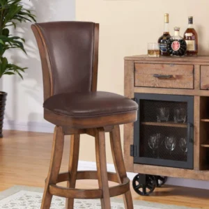 Raleigh 26" Counter Height Swivel Wood Barstool in Chestnut Finish and Kahlua Faux Leather By Armen Living | Bar Stools | Modishstore