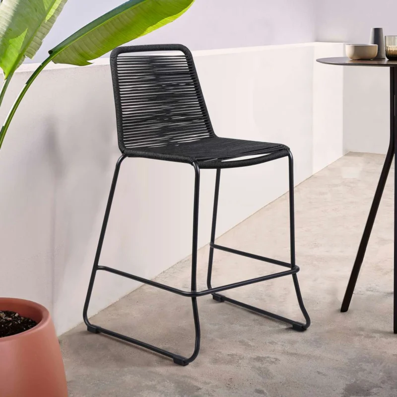 Shasta 26" Outdoor Metal and Black Rope Stackable Counter Stool By Armen Living | Counter Stools | Modishstore