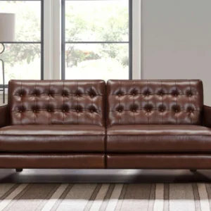 Wesley 81" Chestnut Genuine Leather Power Footrest Tuxedo Arm Sofa By Armen Living | Sofas | Modishstore