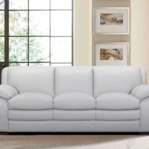 Zanna Contemporary Sofa in Genuine Dove Gray Leather with Brown Wood Legs By Armen Living | Sofas | Modishstore