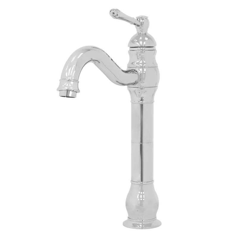 Hochglänzender Wasserhahn mit geschwungenem Auslauf.