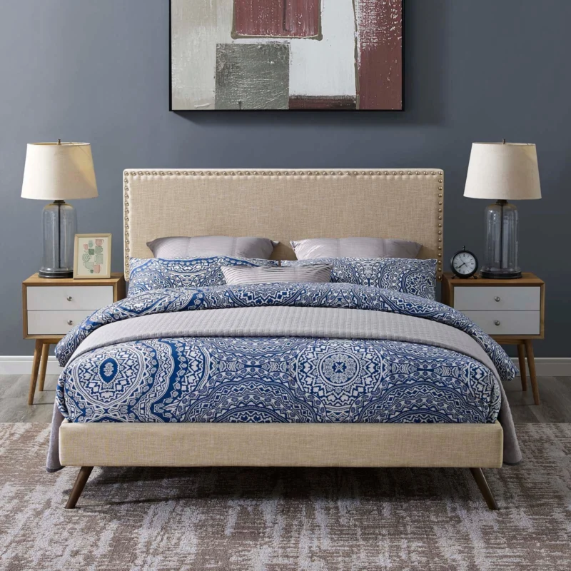 Macie Queen Fabric Platform Bed with Round Splayed Legs By Modway - MOD-5963 | Beds | Modishstore - 1