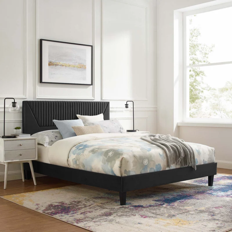 Yasmine Channel Tufted Performance Velvet Full Platform Bed By Modway - MOD-7000 | Beds | Modishstore - 1