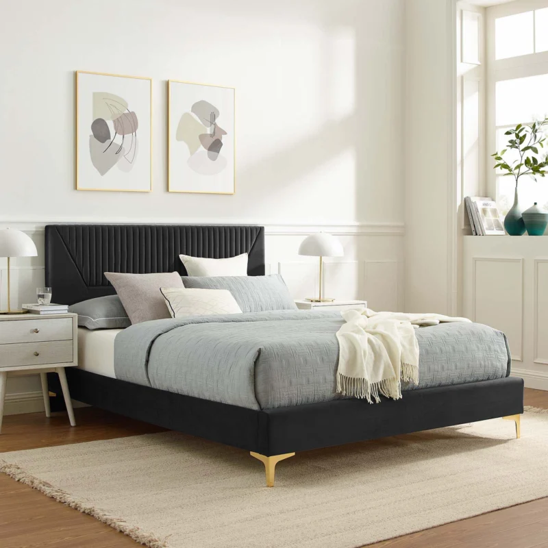 Yasmine Channel Tufted Performance Velvet King Platform Bed By Modway - MOD-7016 | Beds | Modishstore - 1