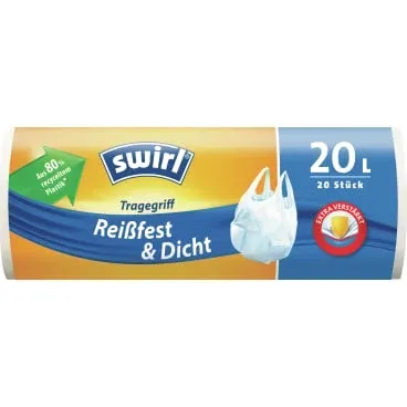 Swirl Müllbeutel 20 Liter mit Tragegriff - reißfester Abfallbeutel für professionellen Einsatz - Med-Praxisbedarf