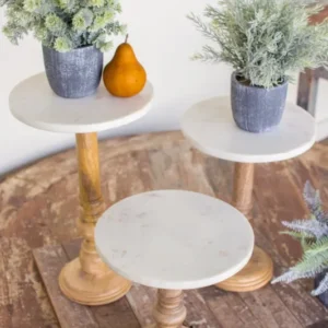 Kalalou Wooden Display Stands With Marble Tops - Set Of 3 | Modishstore | TV Tray Tables