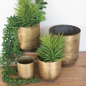 Kalalou Metal Flower Pots - Aged Brass Finish - Set Of 4 | Modishstore | Vases