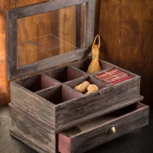 Vagabond Vintage Dark Wood Compartment Box | Decorative Boxes | Modishstore - 1