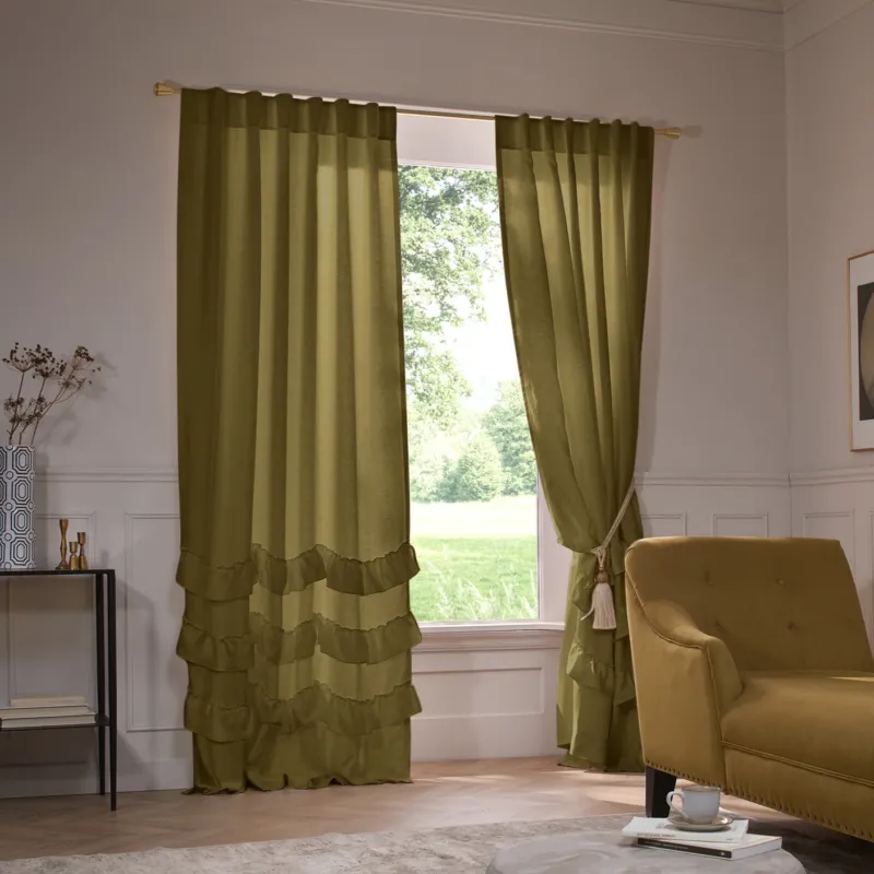Waterfall Rideaux en lin lavé sur mesure vert olive