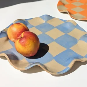 Baby Blue Check Wavy Serving Platter